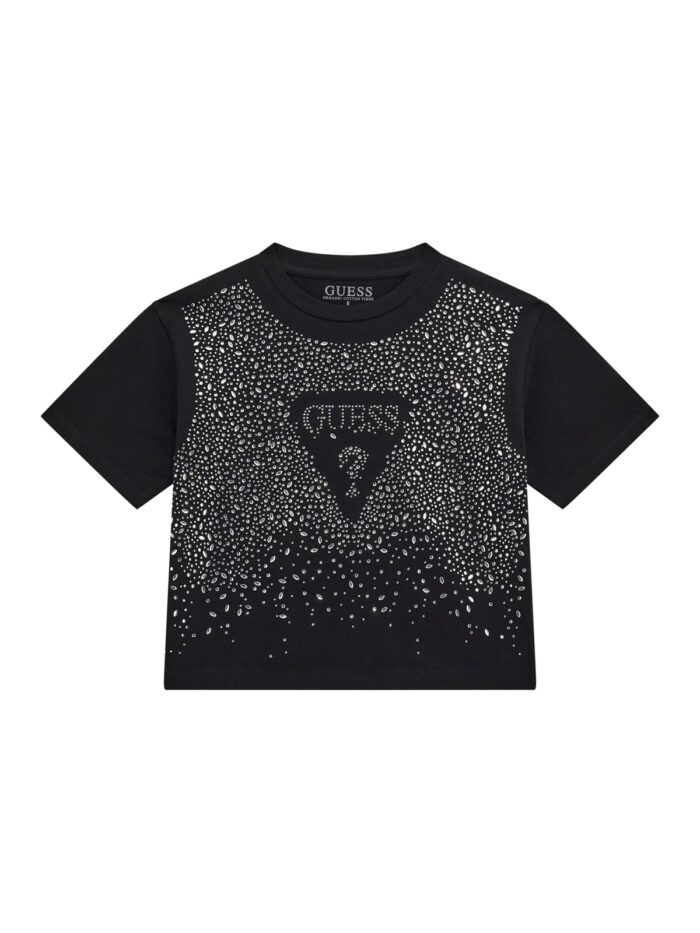 J5RI13_K6YW4 T-Shirt Logata con Brillanti GUESS