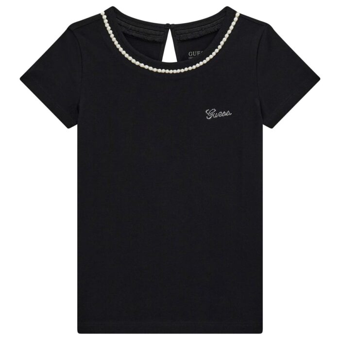 J5RI39_K6YW4_1 T-Shirt Logata con Perle Nera GUESS