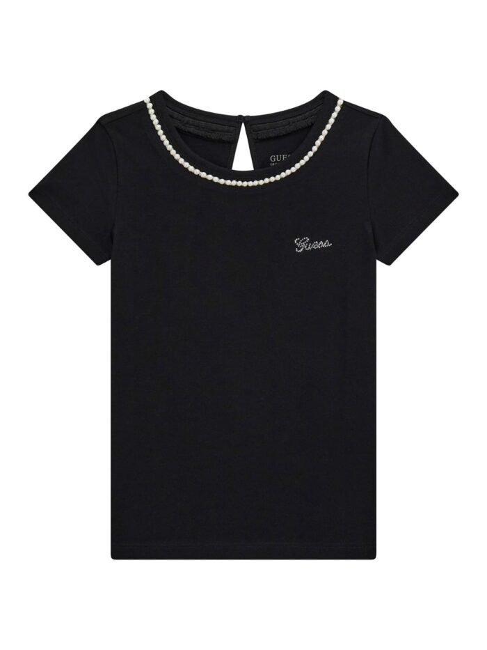 J5RI39_K6YW4_1 T-Shirt Logata con Perle Nera GUESS